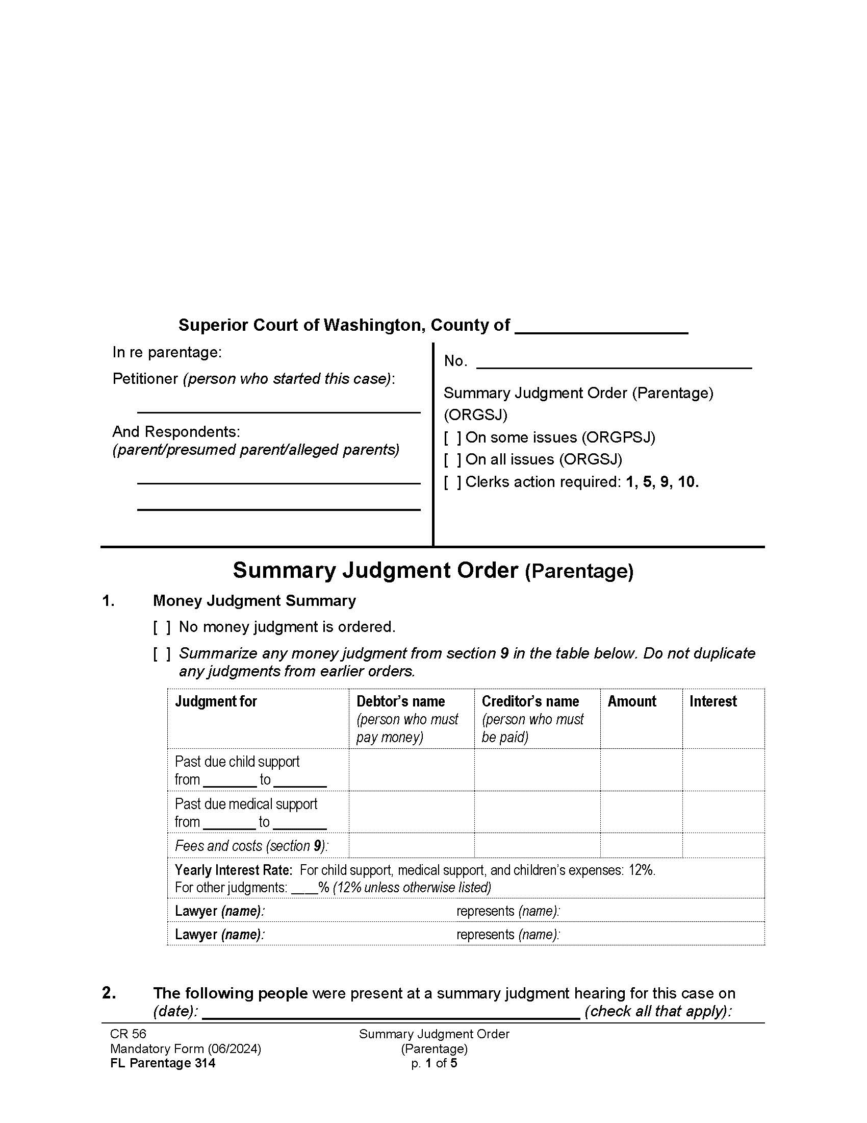Summary Judgment Order Parentage {Parentage 314} | Pdf Fpdf Doc Docx | Washington