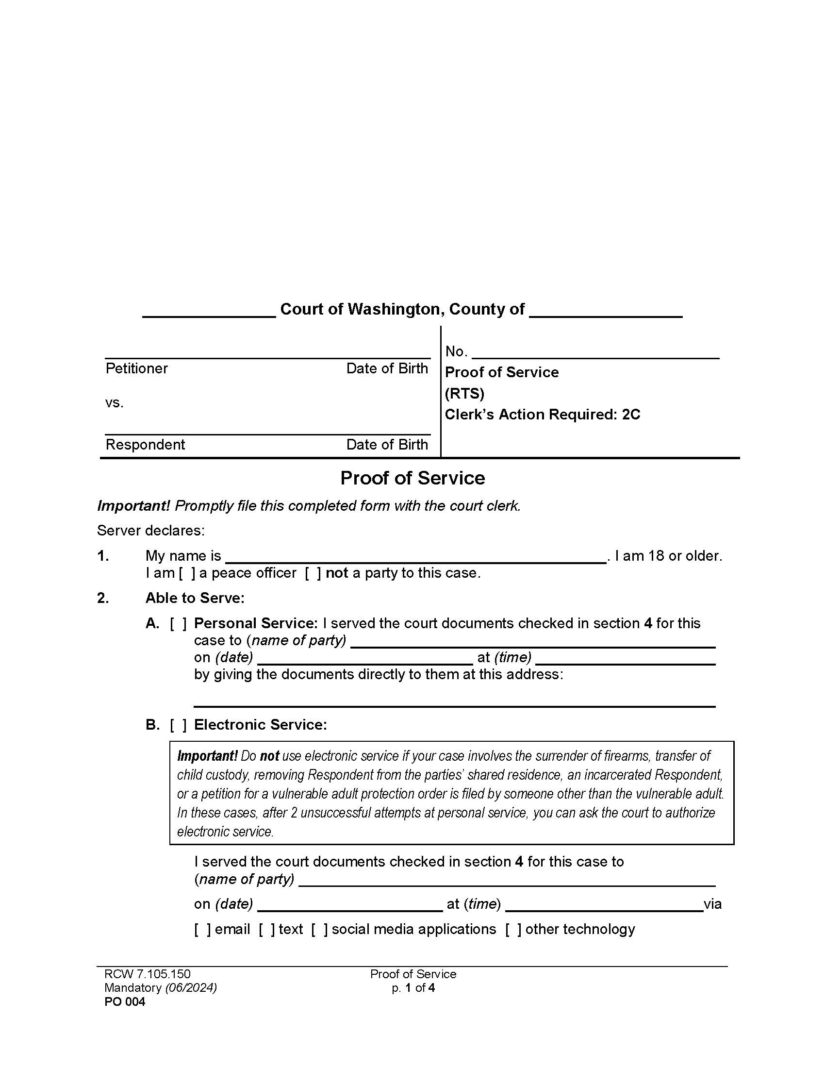 Proof of Service {PO 004} | Pdf Fpdf Docx | Washington