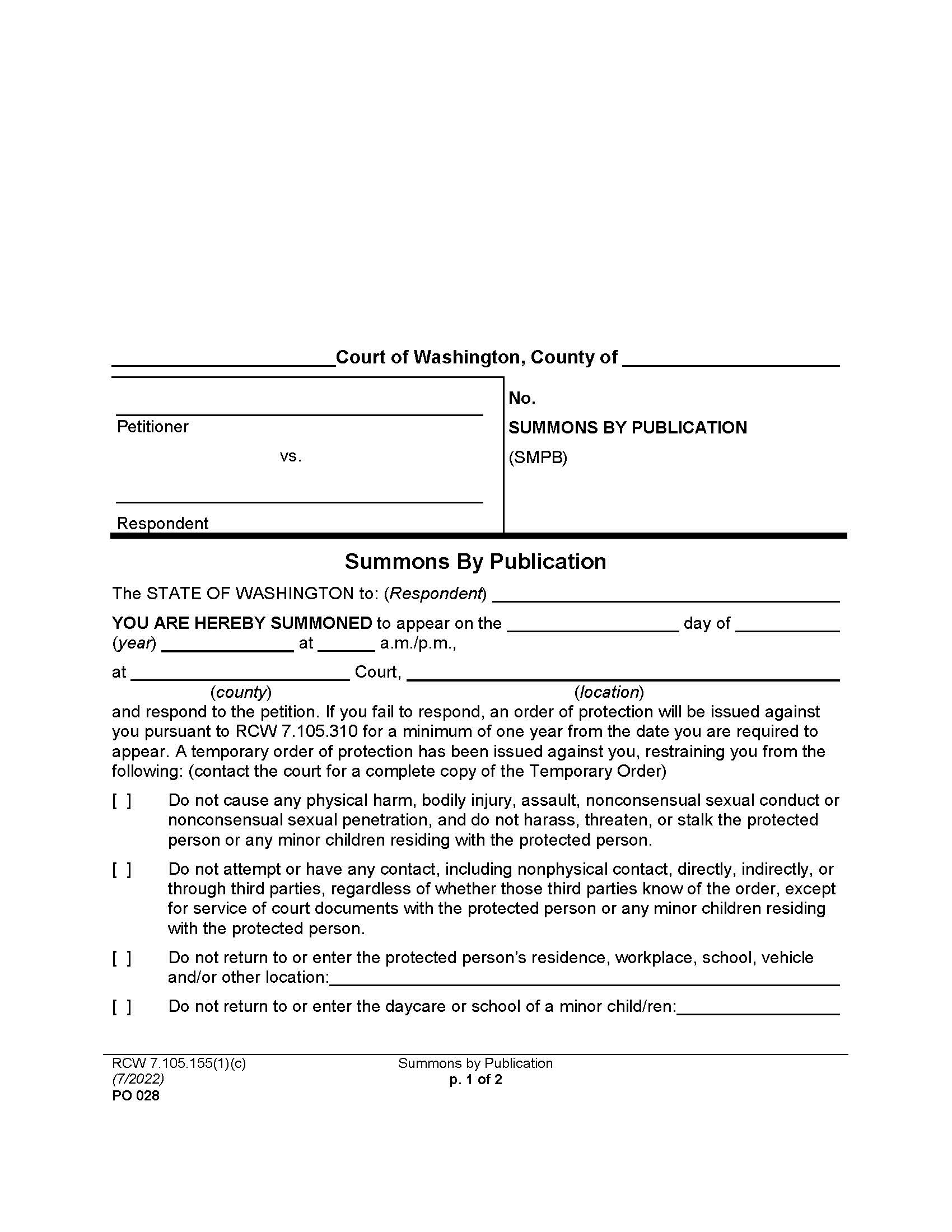 Summons By Publication {PO 028} | Pdf Fpdf Doc Docx | Washington
