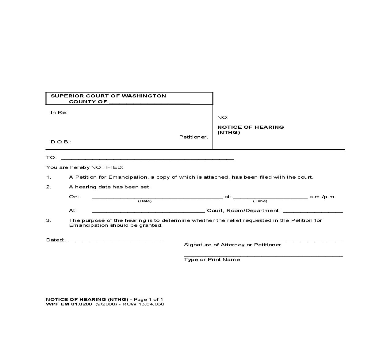 Notice Of Hearing {EM 01.0200} | Pdf Fpdf Doc Docx | Washington