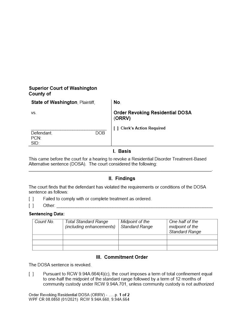Order Revoking Residential DOSA {CR  08.0850} | Pdf Fpdf Doc Docx | Washington