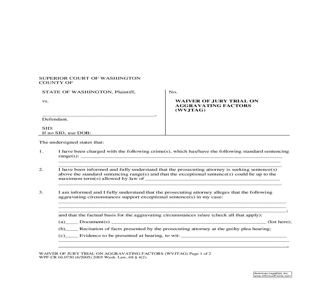 Waiver Of Jury Trial On Aggravating Factors {CR 04.0750} | Pdf Fpdf Doc Docx | Washington