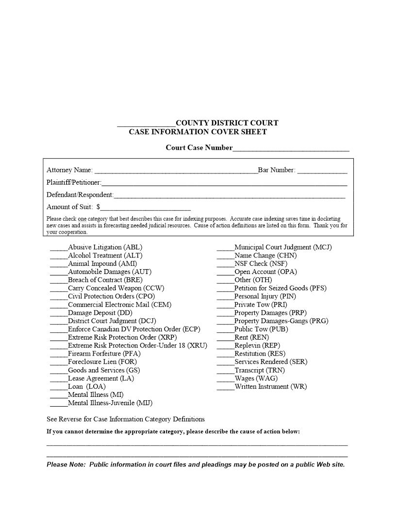 Case Information Cover Sheet District Court | Pdf Fpdf Doc Docx | Washington