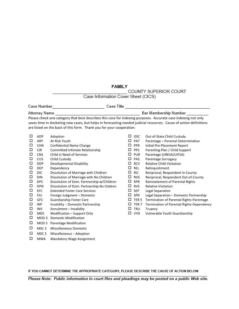Case Information Cover Sheet Family | Pdf Fpdf Docx | Washington