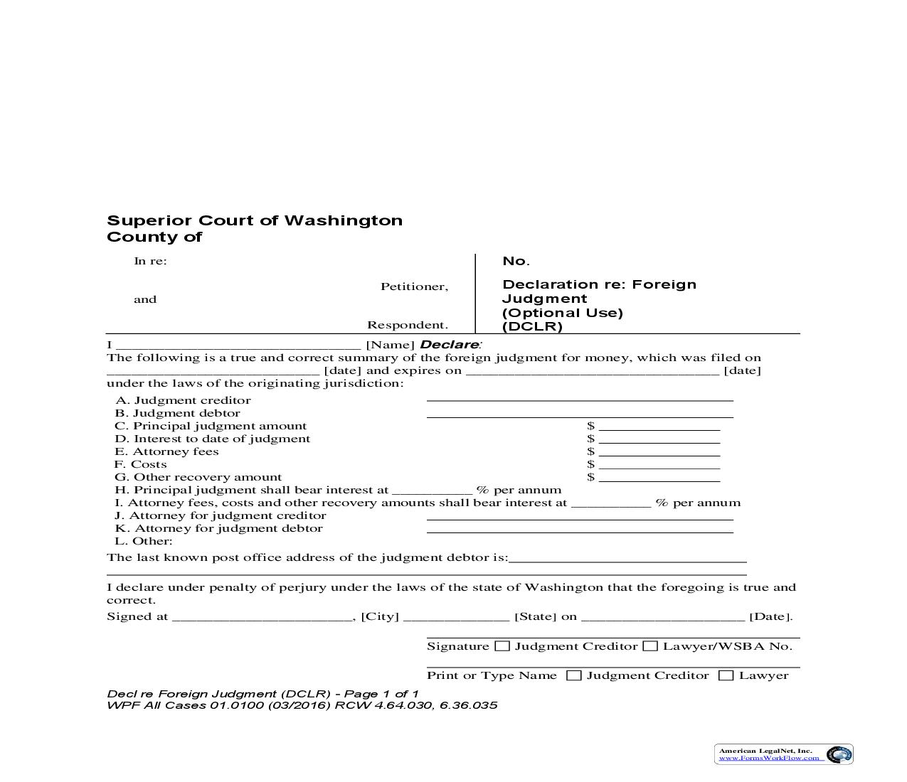 Declaration Re Foreign Judgment | Pdf Fpdf Doc Docx | Washington
