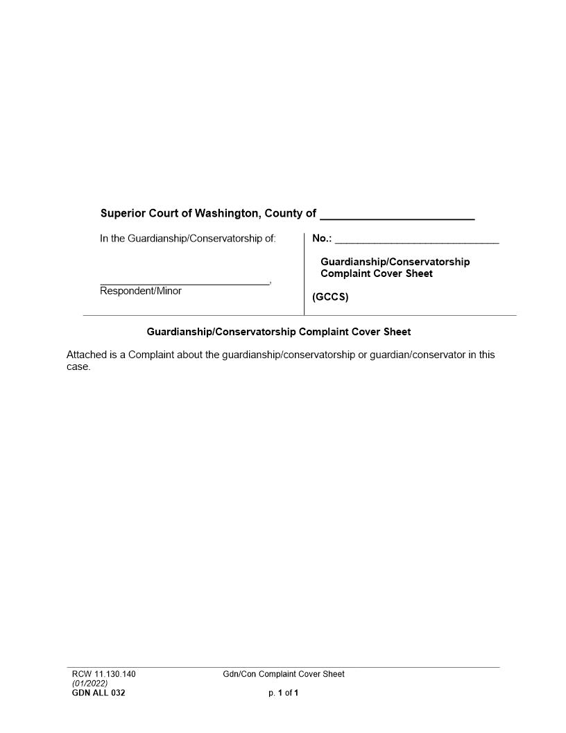 Guardian Conservatorship Complaint Cover Sheet {032} | Pdf Fpdf Docx | Washington