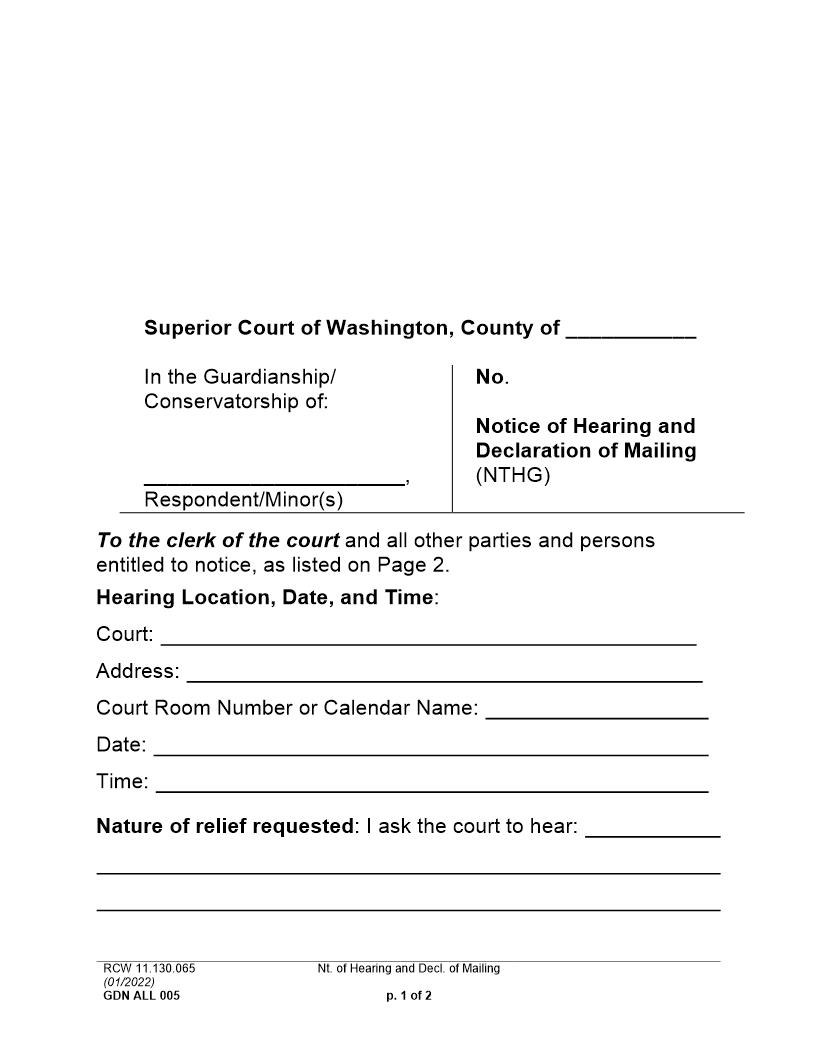 Notice Of Hearing {GDN ALL 005} | Pdf Fpdf Docx | Washington