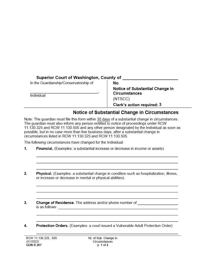 Notice Of Substantial Change In Circumstances {GDN R 207} | Pdf Fpdf Docx | Washington