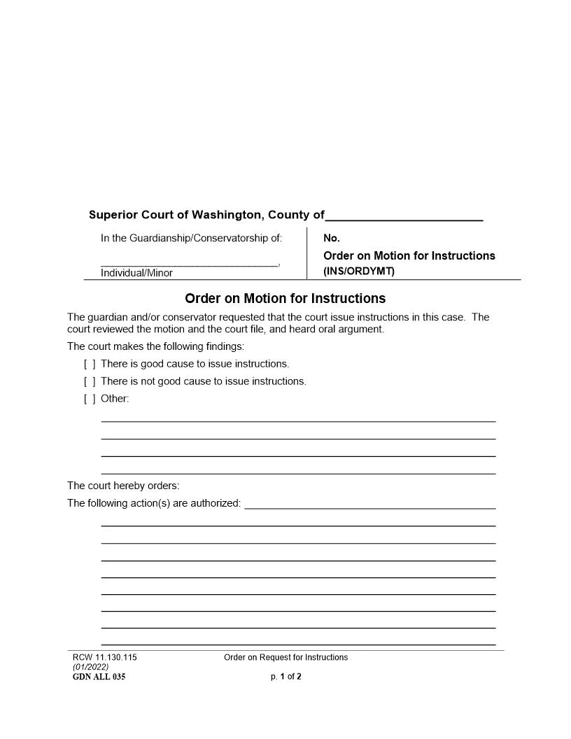Order On Motion For Instructions {GDN ALL 035} | Pdf Fpdf Docx | Washington