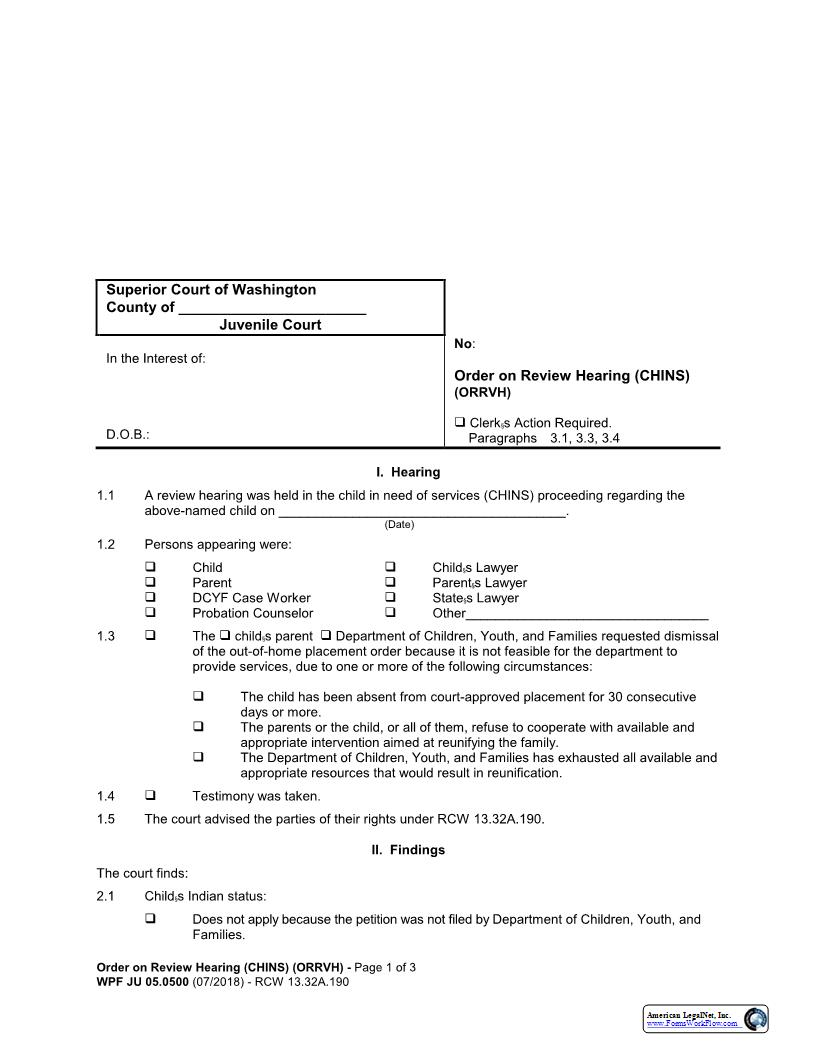 Order On Review Hearing {JU 05.0500} | Pdf Fpdf Docx | Washington