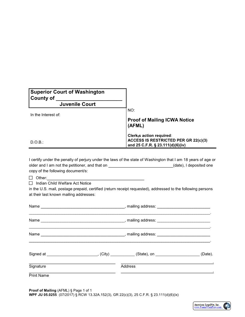 Proof Of Mailing {JU 05.0255} | Pdf Fpdf Docx | Washington