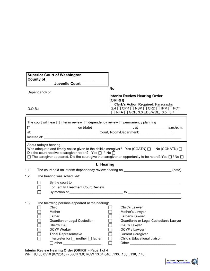 Interim Review Hearing Order {JU 03.0510} | Pdf Fpdf Docx | Washington
