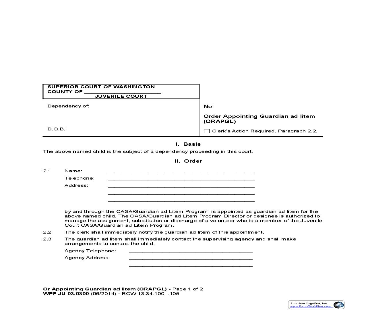 Order Appointing Guardian Ad Litem {JU 03.0300} | Pdf Fpdf Doc Docx | Washington