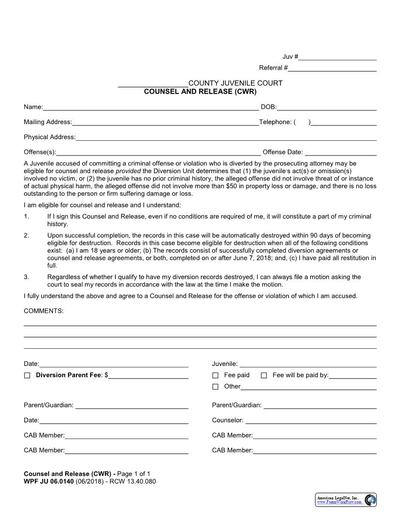 Counsel And Release {JU 06.0140} | Pdf Fpdf Docx | Washington
