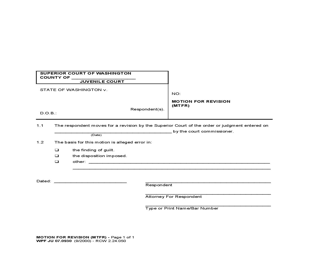 Motion For Revision {JU 07.0930} | Pdf Fpdf Doc Docx | Washington