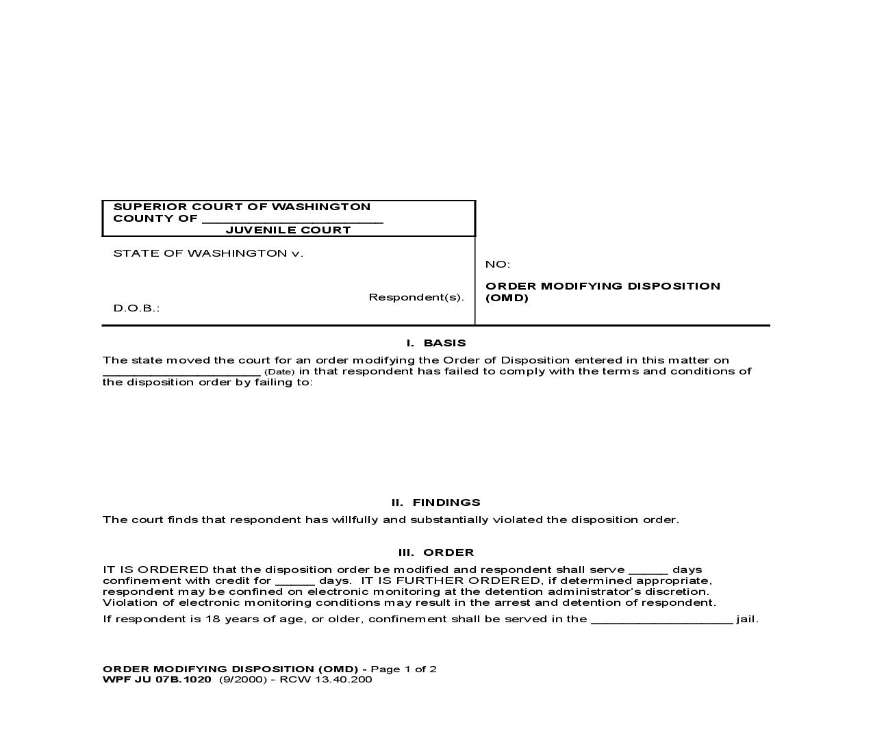 Order Modifying Disposition {JU 07B.1020} | Pdf Fpdf Doc Docx | Washington