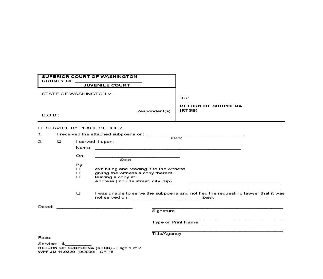 Return Of Subpoena {JU 11.0320} | Pdf Fpdf Doc Docx | Washington