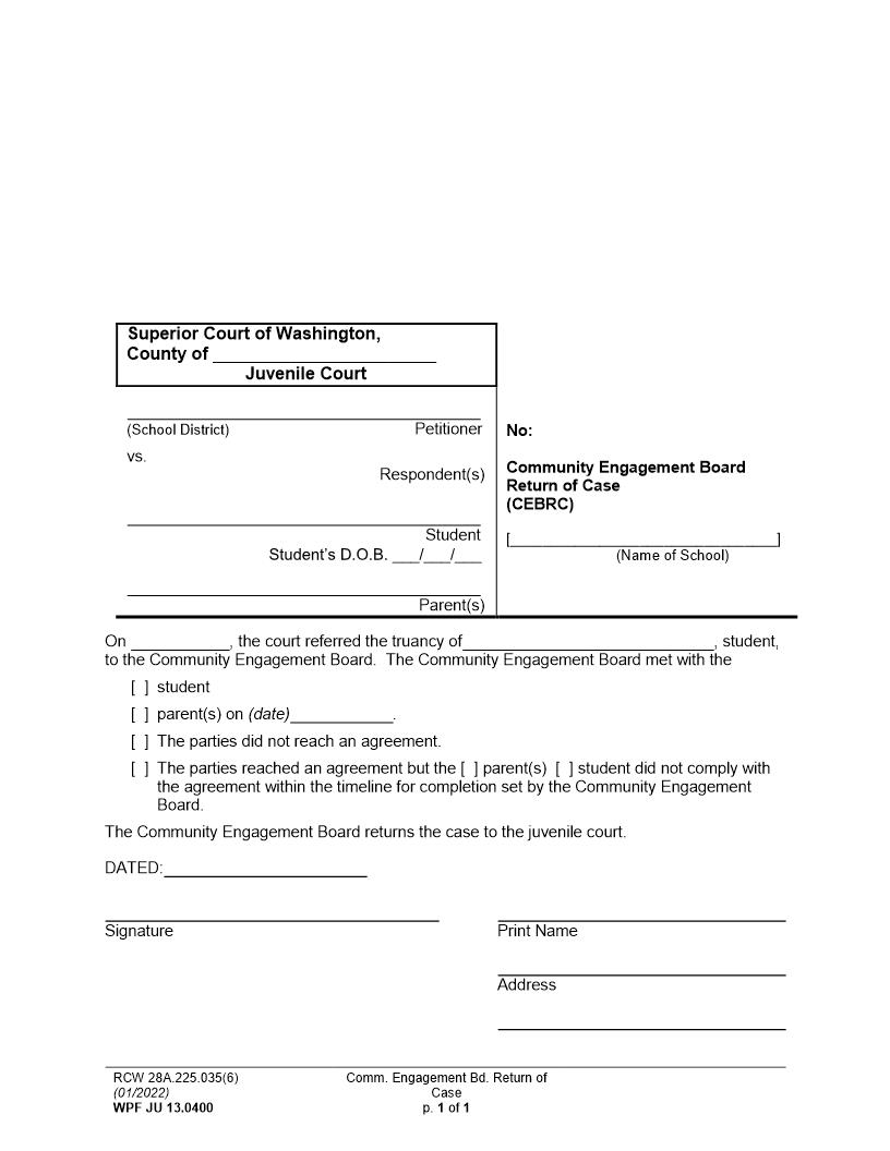 Community Truancy Board Return Of Case {JU 13.0400} | Pdf Fpdf Doc Docx | Washington