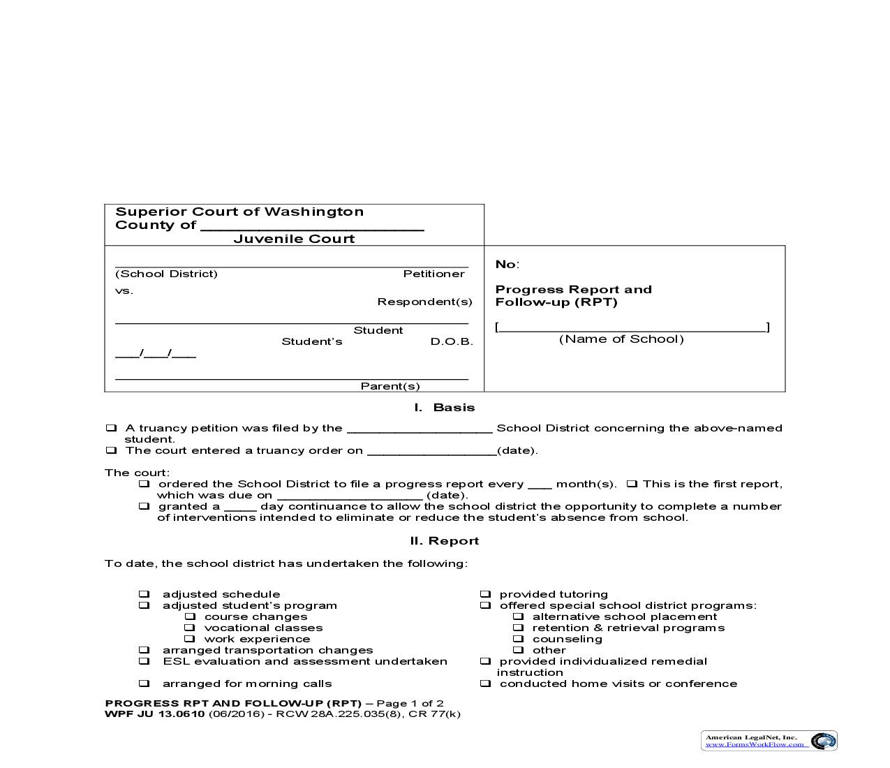 Progress Report And Follow-Up {JU 13.0610} | Pdf Fpdf Doc Docx | Washington