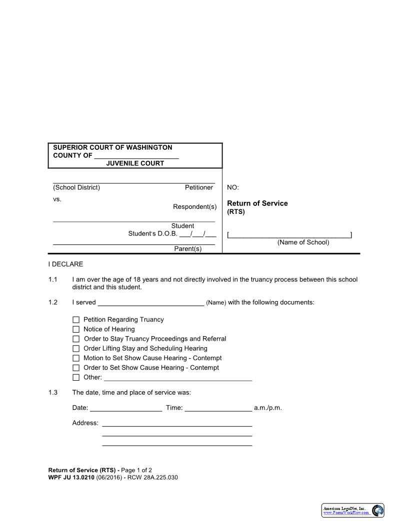 Return Of Service {JU 13.0210} | Pdf Fpdf Docx | Washington