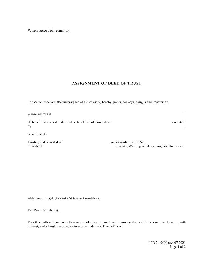 Assignment Of Deed Of Trust {LPB 21-05(r)} | Pdf Fpdf Docx | Washington