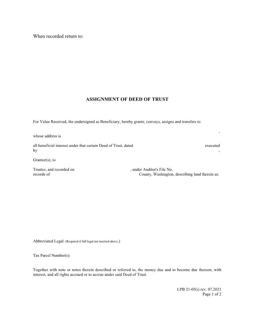 Assignment Of Deed Of Trust {LPB-21-05(i)} | Pdf Fpdf Doc Docx | Washington