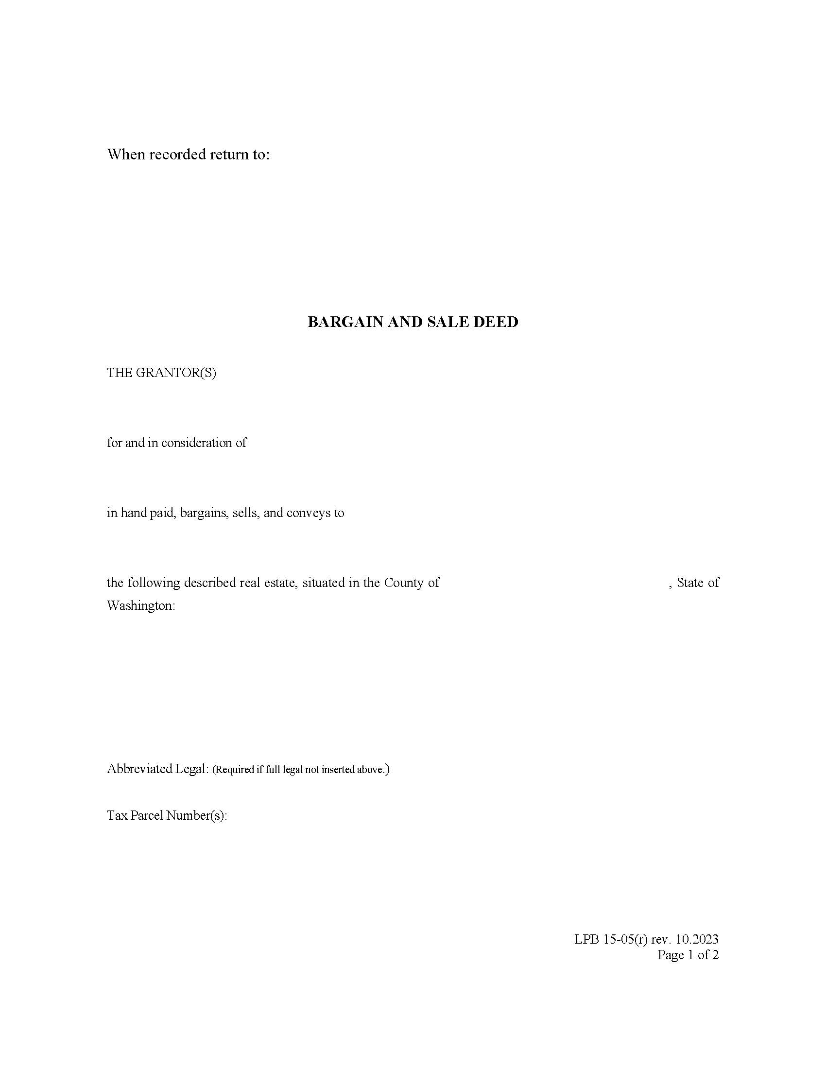 Bargain And Sale Deed {LPB 15-05(r)} | Pdf Fpdf Docx | Washington