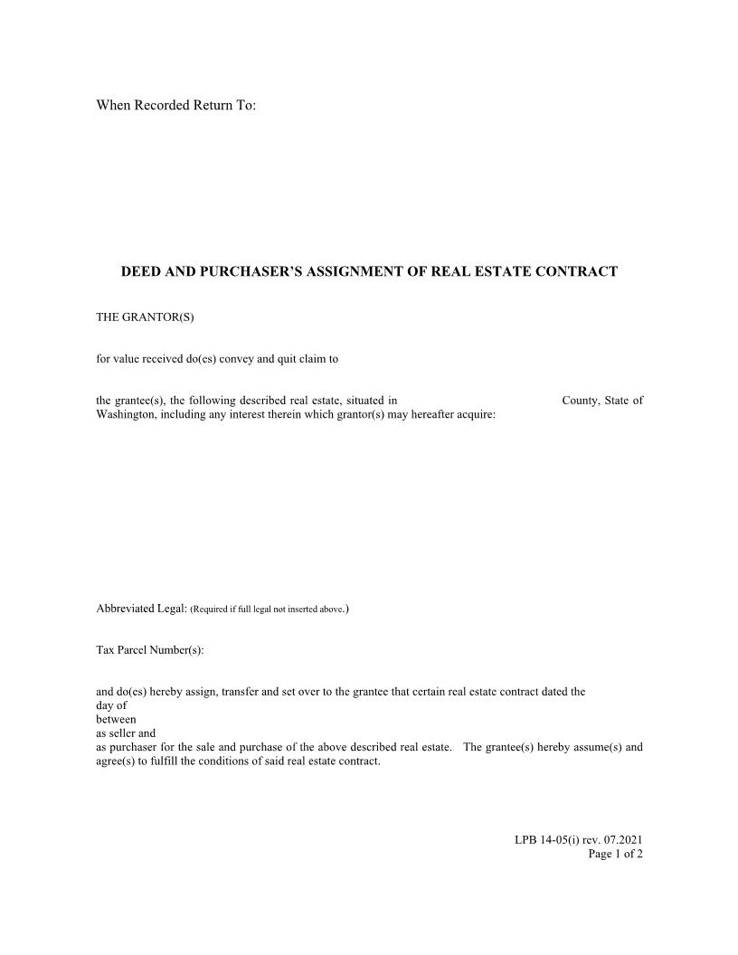 Deed And Purchasers Assignment Of Real Estate Contract {LPB 14-05(i)} | Pdf Fpdf Docx | Washington