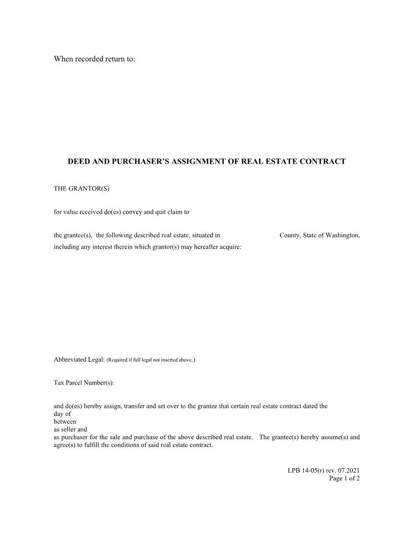 Deed And Purchasers Assignment Of Real Estate Contract {LPB 14-05(r)} | Pdf Fpdf Docx | Washington