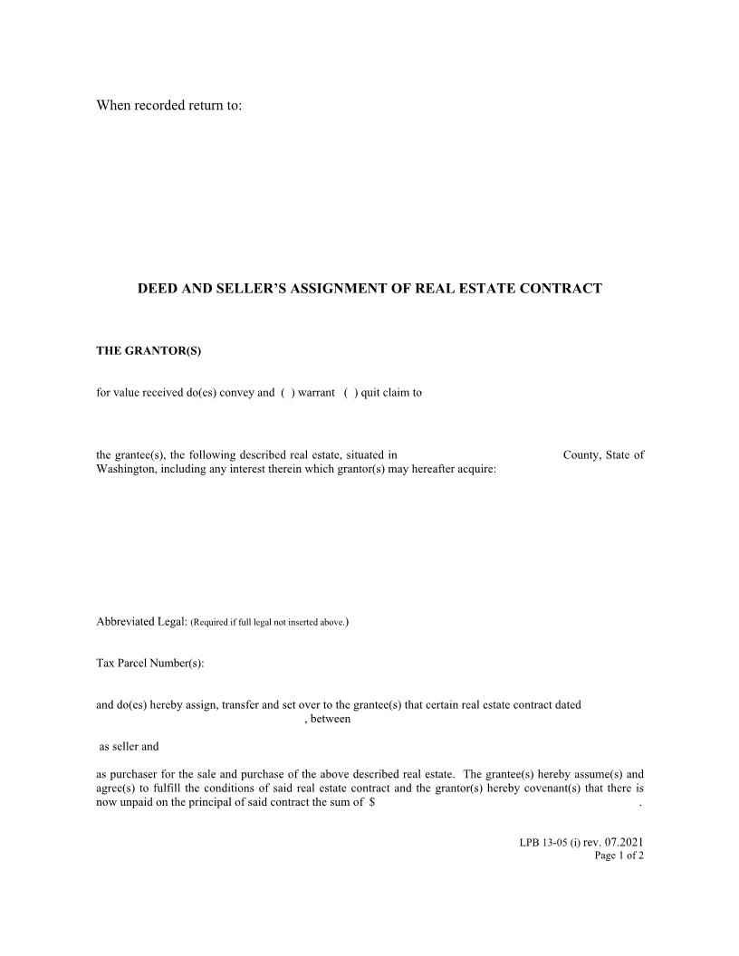Deed And Sellers Assignment Of Real Estate {LPB 13-05(i)} | Pdf Fpdf Docx | Washington