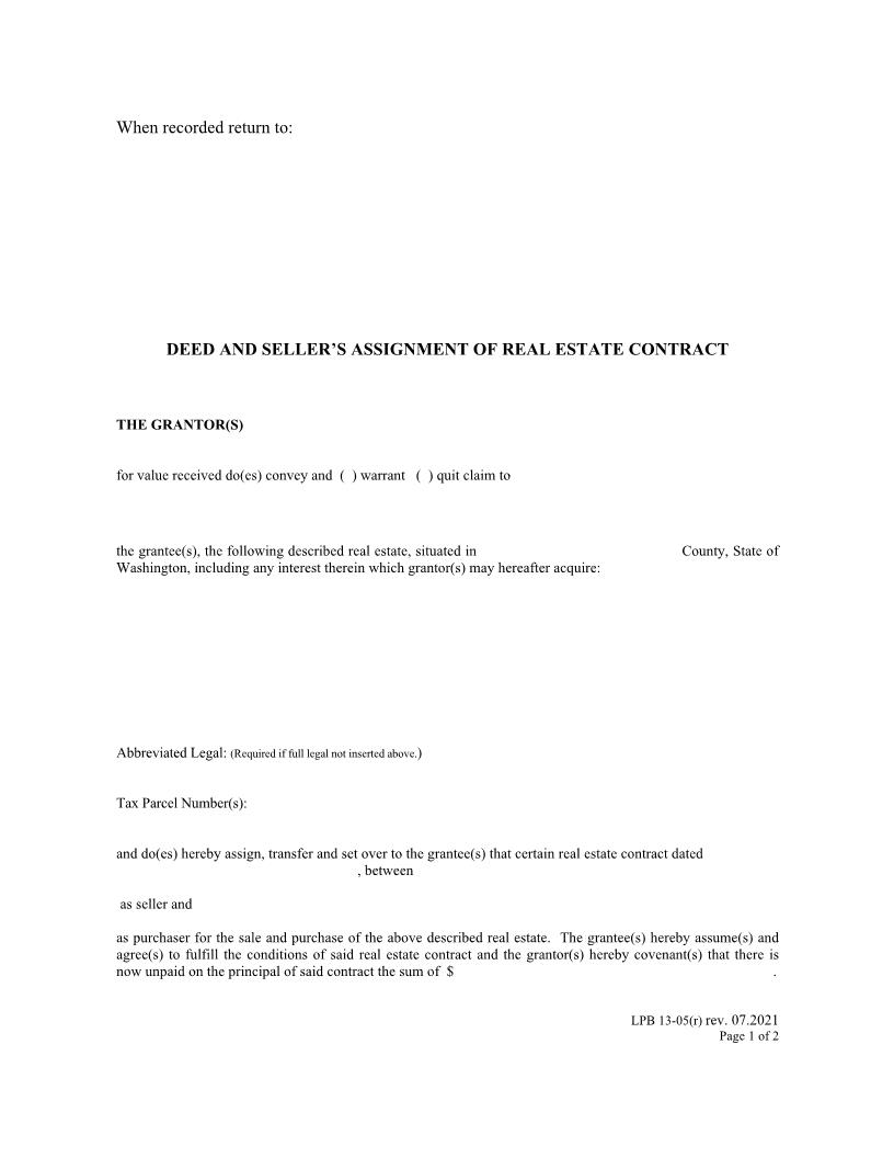Deed And Sellers Assignment Of Real Estate {LPB 13-05(r)} | Pdf Fpdf Docx | Washington