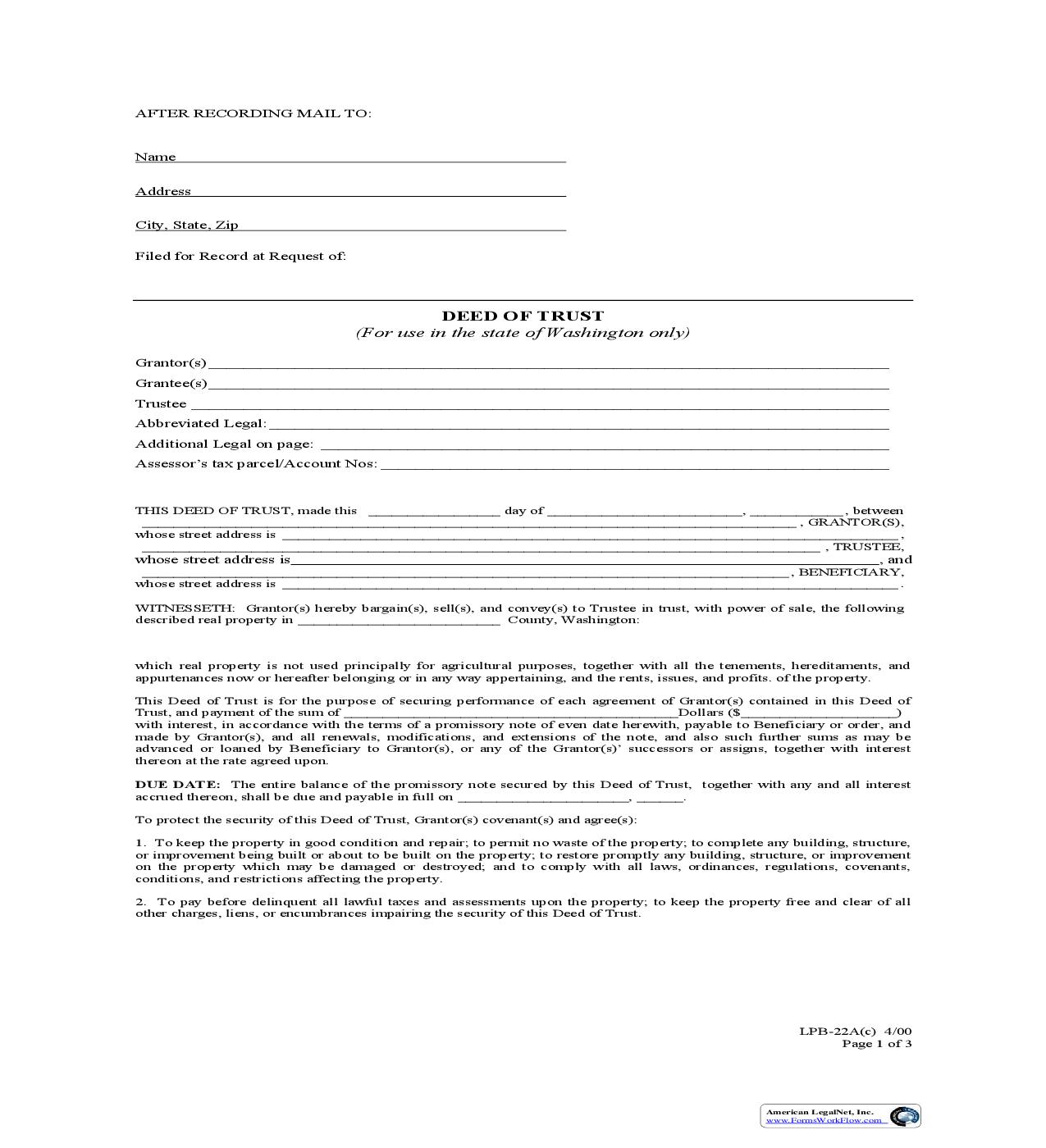 Deed Of Trust Amended Long Form {LPB-22A(c)} |  | Washington