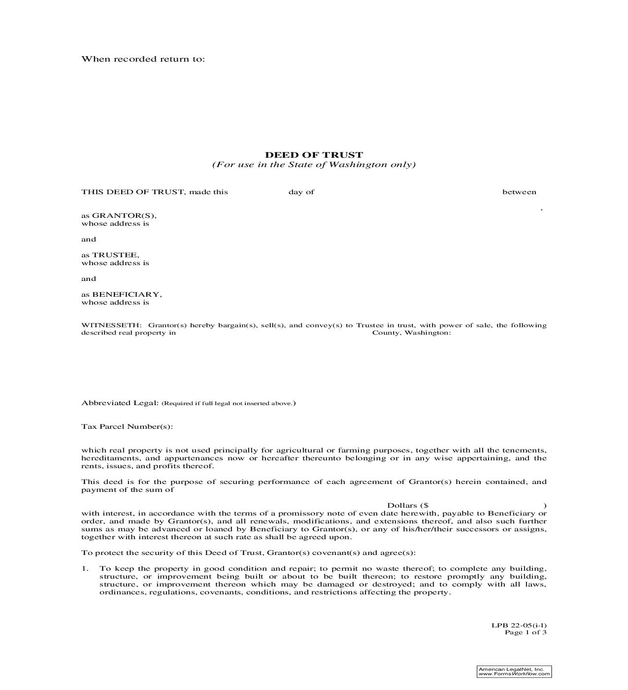 Deed Of Trust Long Form {LPB 22-05(i-l)} |  | Washington
