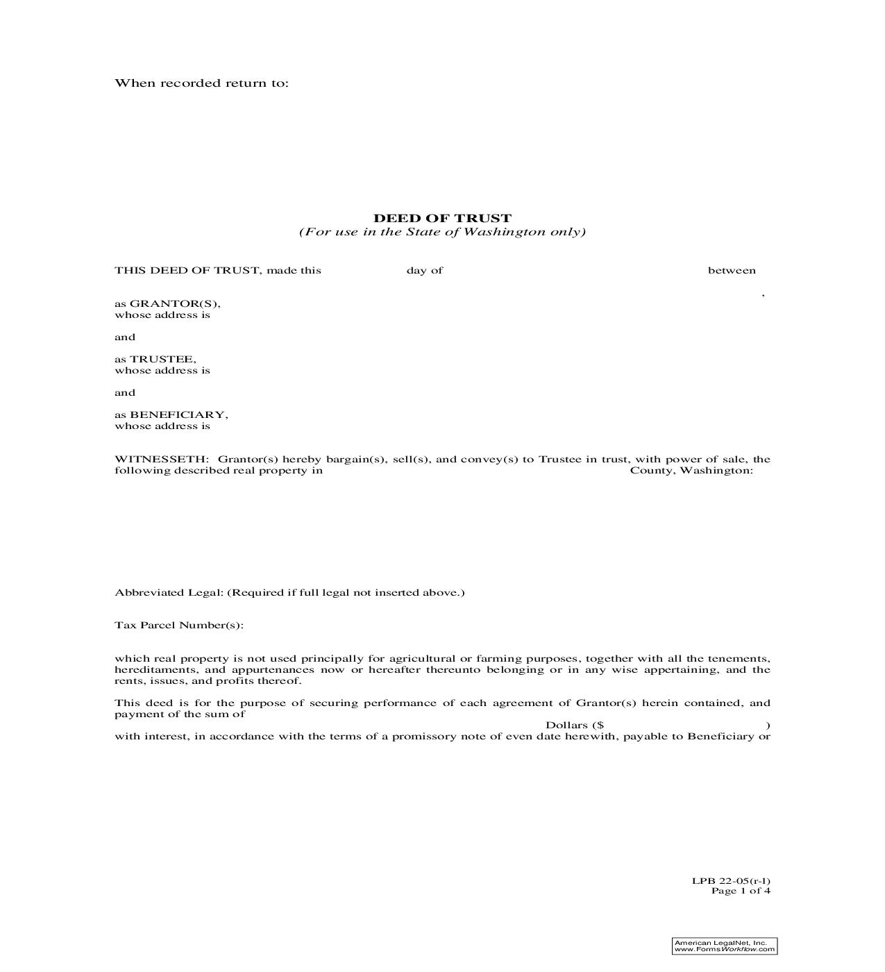 Deed Of Trust Long Form {LPB 22-05(r-l)} |  | Washington