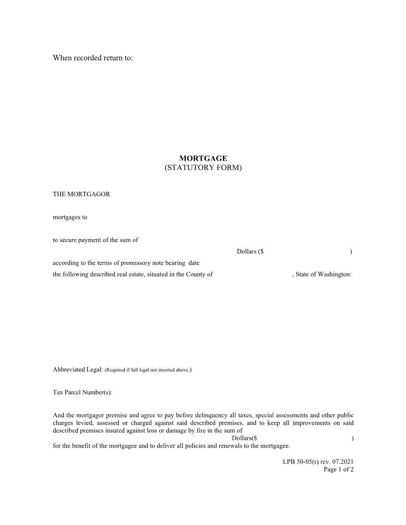 Mortgage Statutory Form {LPB 50-05(r)} | Pdf Fpdf Docx | Washington
