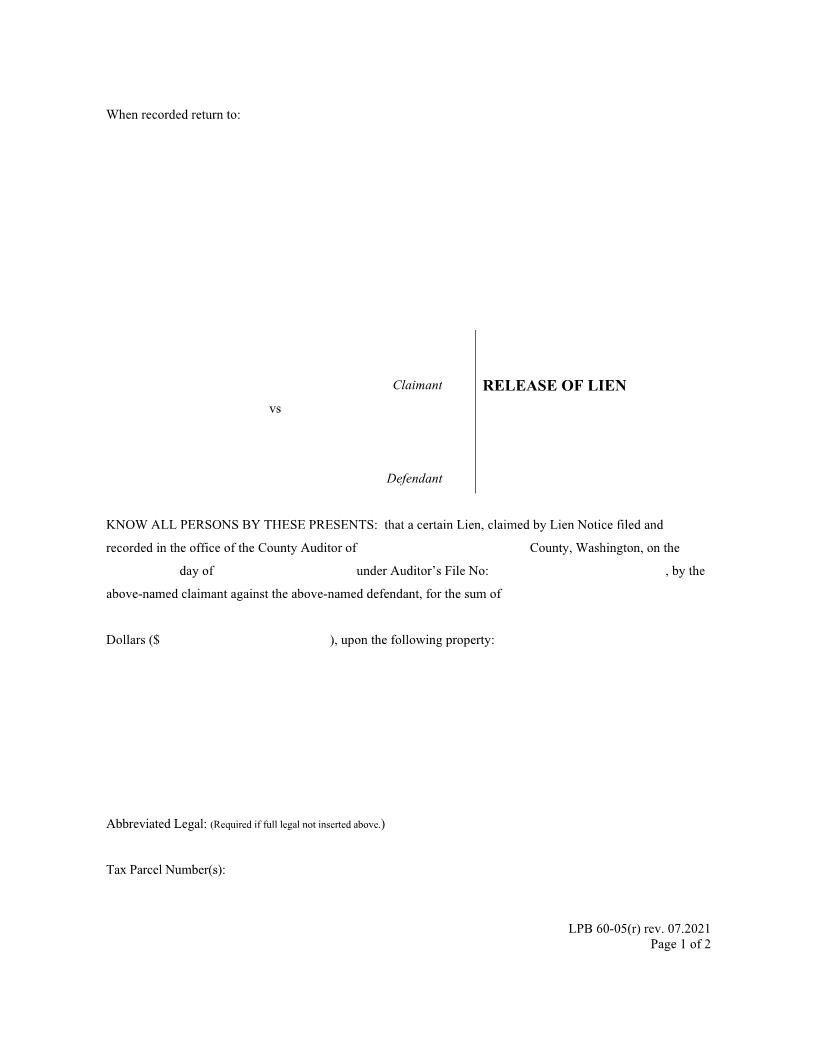 Partial Release Of Lien {LPB 61-05(r)} | Pdf Fpdf Docx | Washington