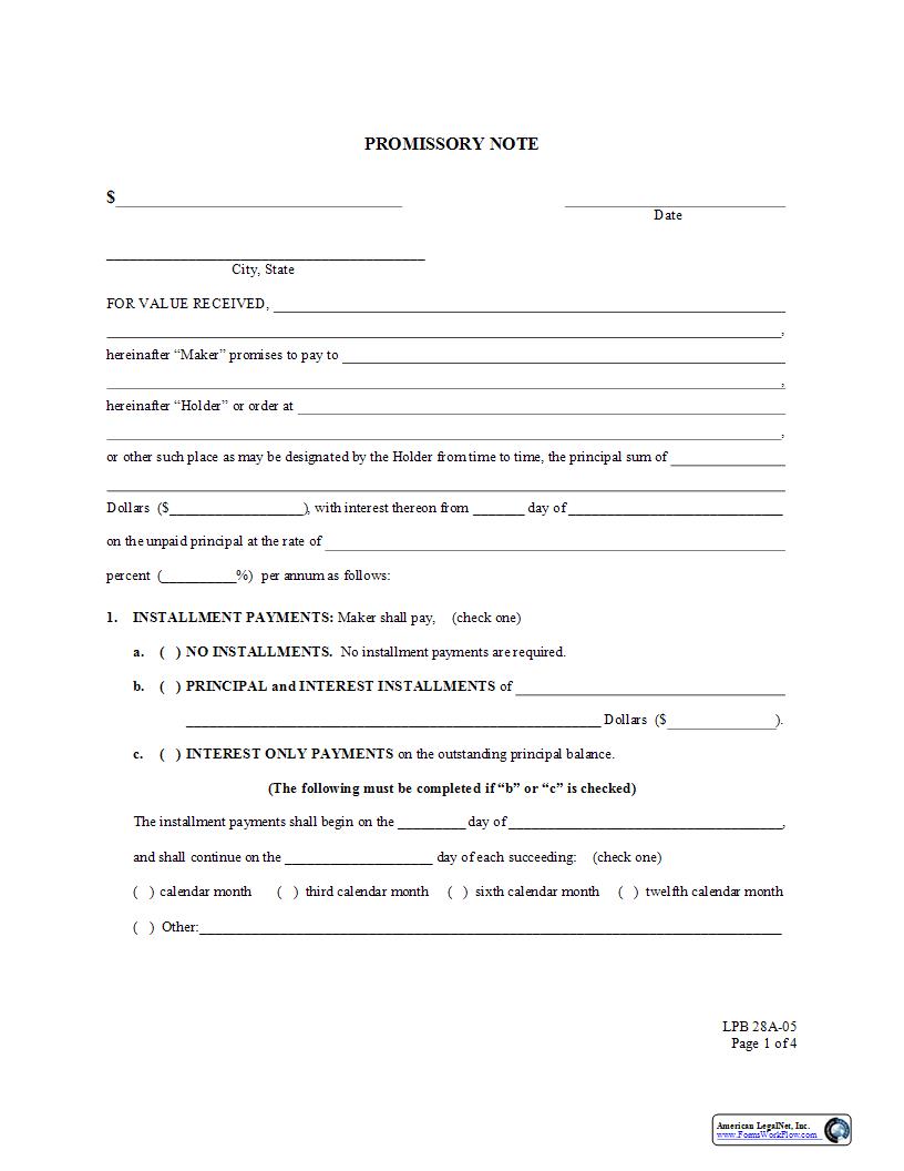 Promissory Note {LPB 28A-05} | Pdf Fpdf Docx | Washington