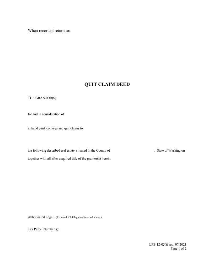 Quit Claim Deed {LPB 12-05(i)} | Pdf Fpdf Docx | Washington