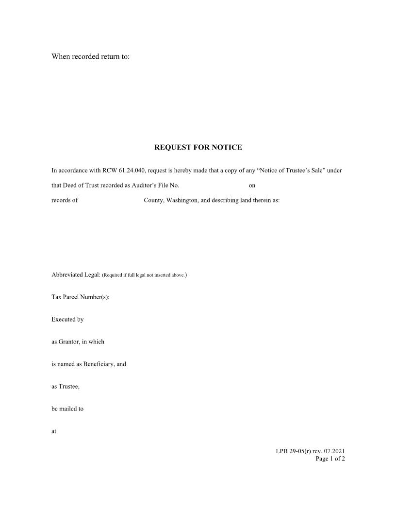 Request For Notice {LPB 29-05(r)} | Pdf Fpdf Docx | Washington