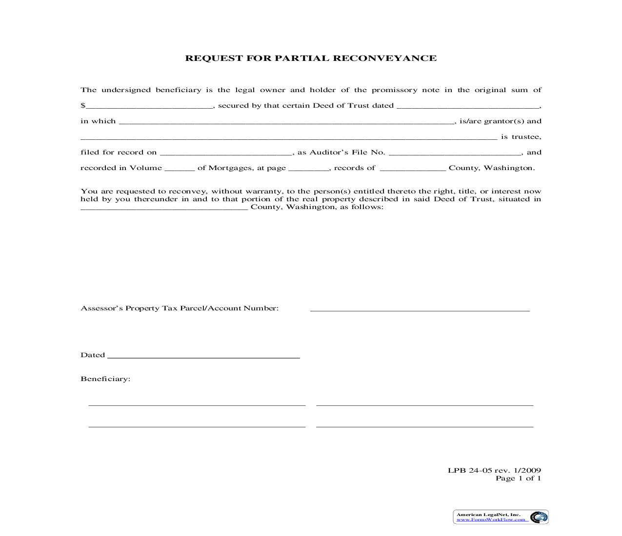Request For Partial Reconveyance {LPB 24-05} | Pdf Fpdf Doc Docx | Washington