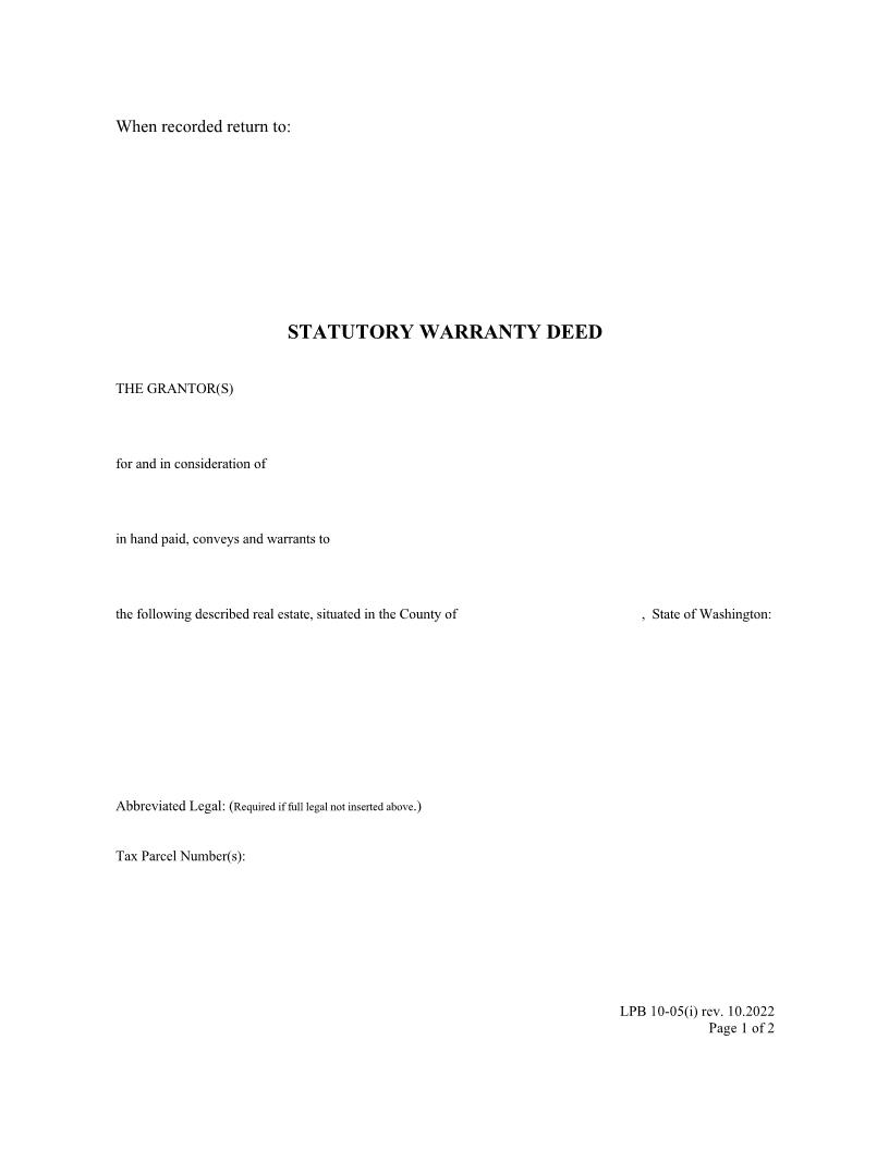 Statutory Warranty Deed {LPB 10-05(i)} | Pdf Fpdf Doc Docx | Washington