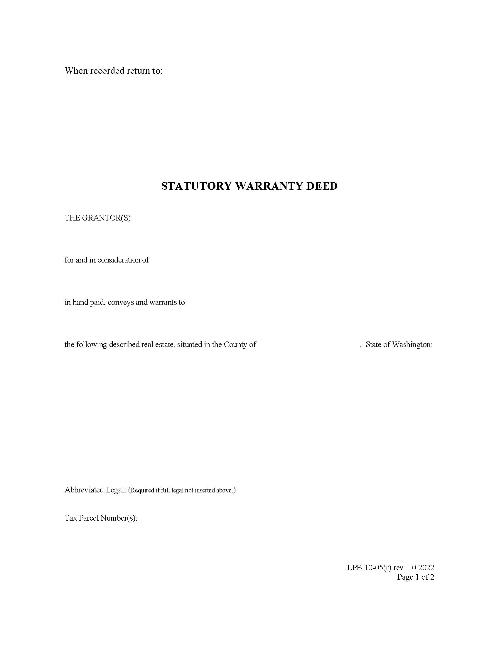 Statutory Warranty Deed {LPB 10-05(r)} | Pdf Fpdf Doc Docx | Washington