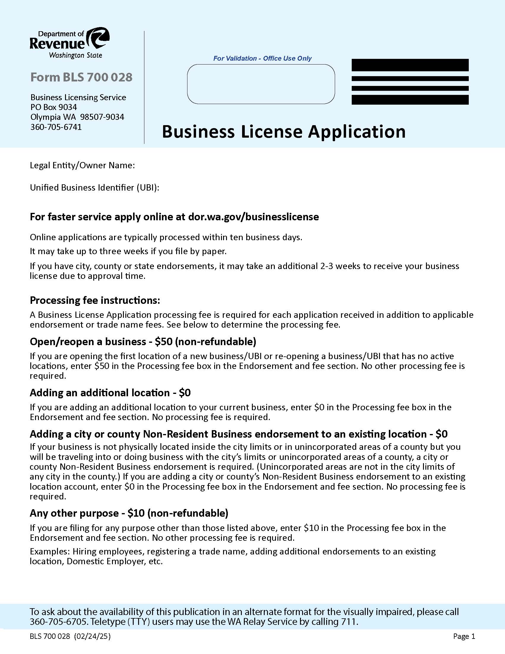 Business License Application {BLS-700-028} | Pdf Fpdf Doc Docx | Washington