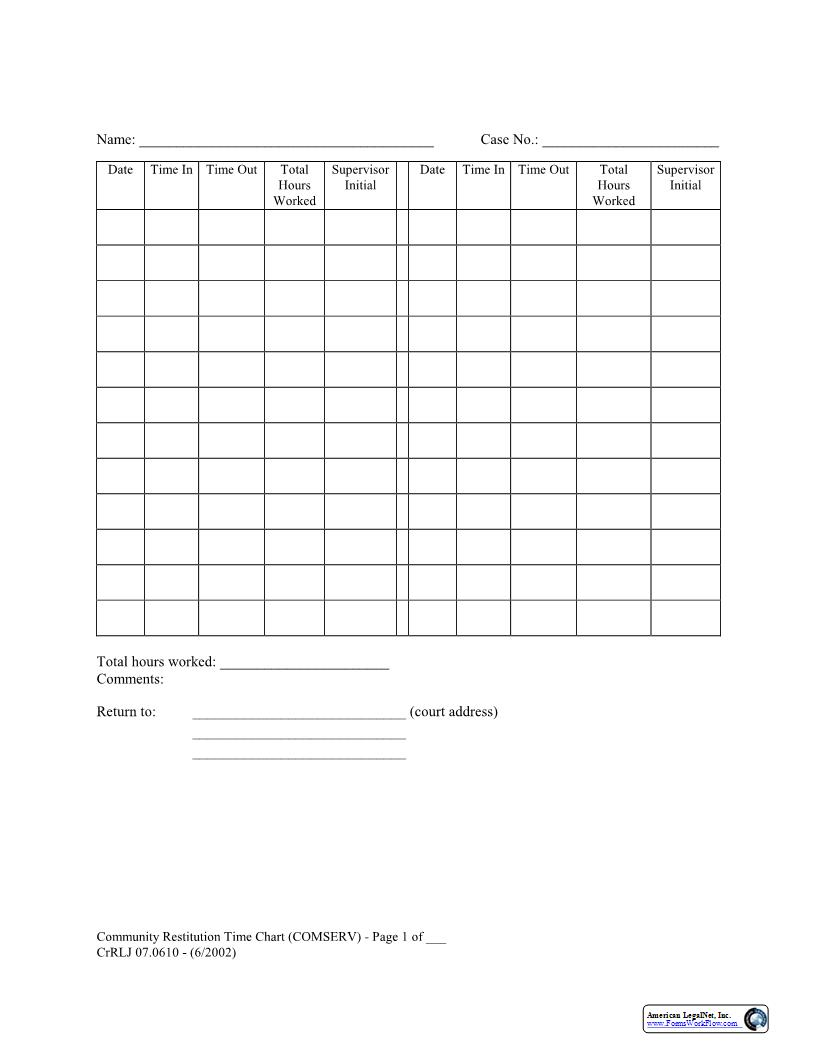 Community Restitution Time Chart {CrRLJ 07.0610} | Pdf Fpdf Docx | Washington