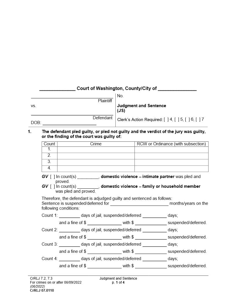 Judgment And Sentence {CrRLJ 07.0110} | Pdf Fpdf Docx | Washington