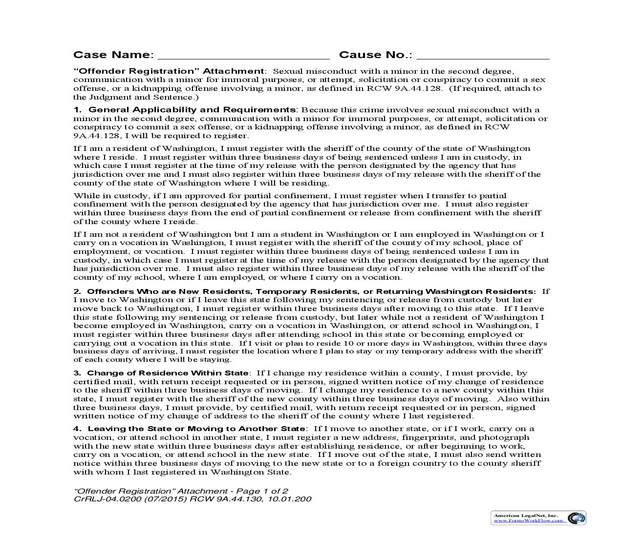 Offender Registration Attachment {CrRLJ 04.0200} | Pdf Fpdf Doc Docx | Washington