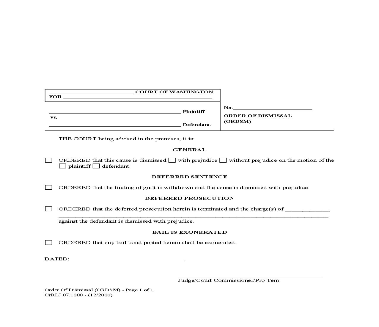 Order Of Dismissal {CrRLJ 07.1000} | Pdf Fpdf Doc Docx | Washington
