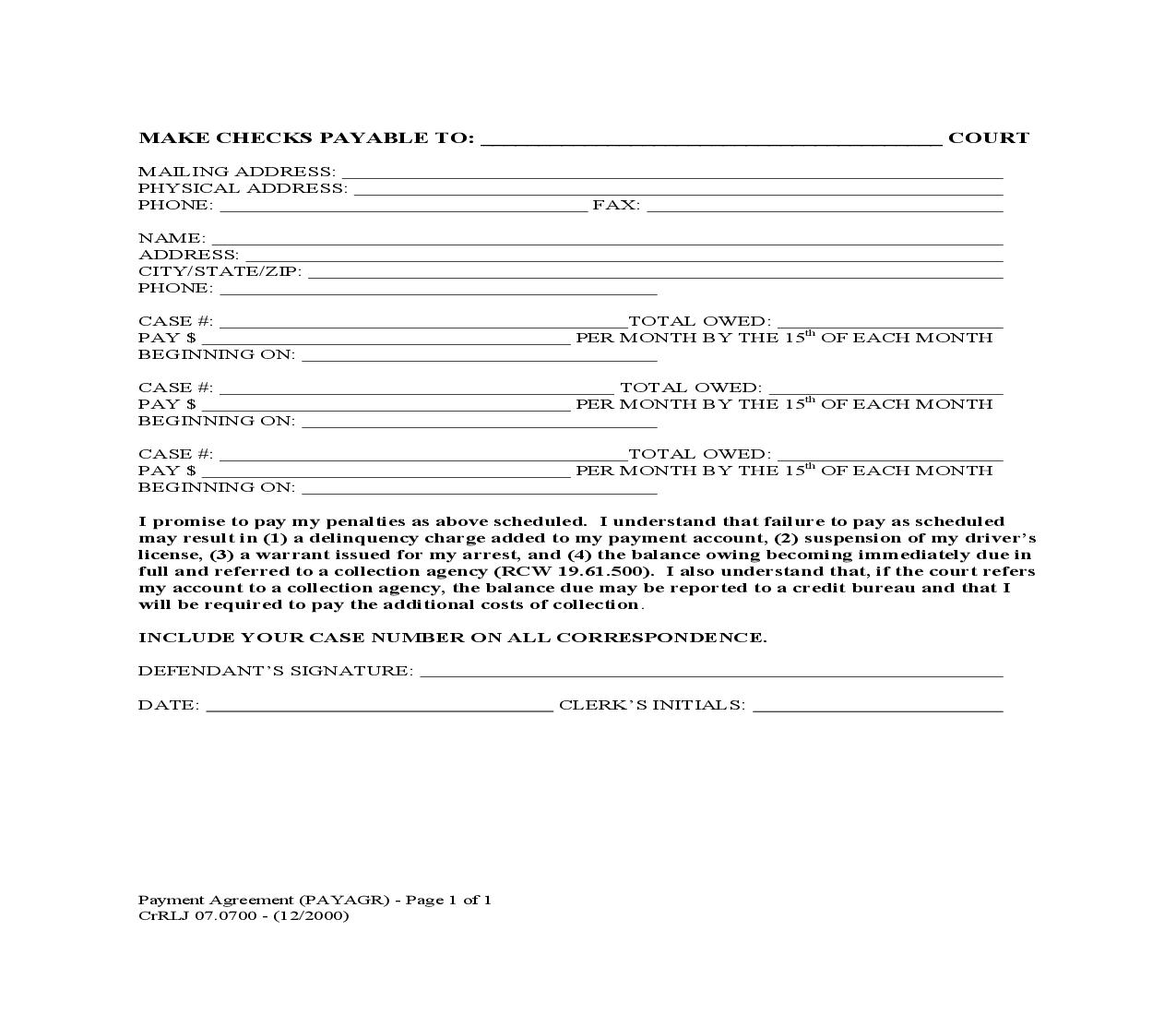 Payment Agreement {CrRLJ 07.0700} | Pdf Fpdf Doc Docx | Washington