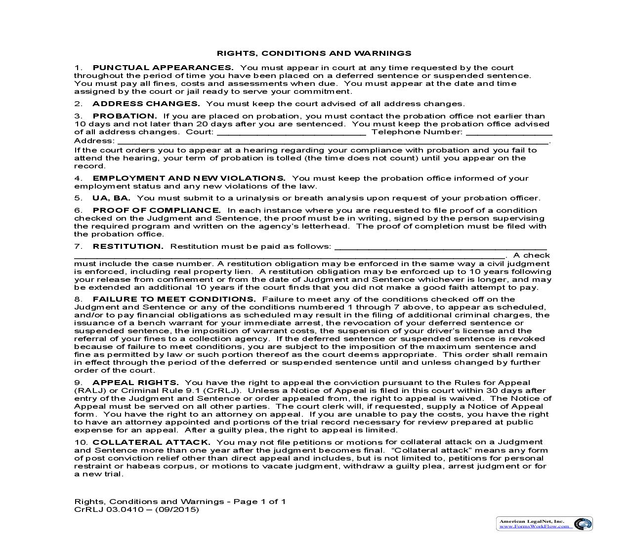 Rights Conditions And Warnings {CrRLJ 03.0410} | Pdf Fpdf Doc Docx | Washington