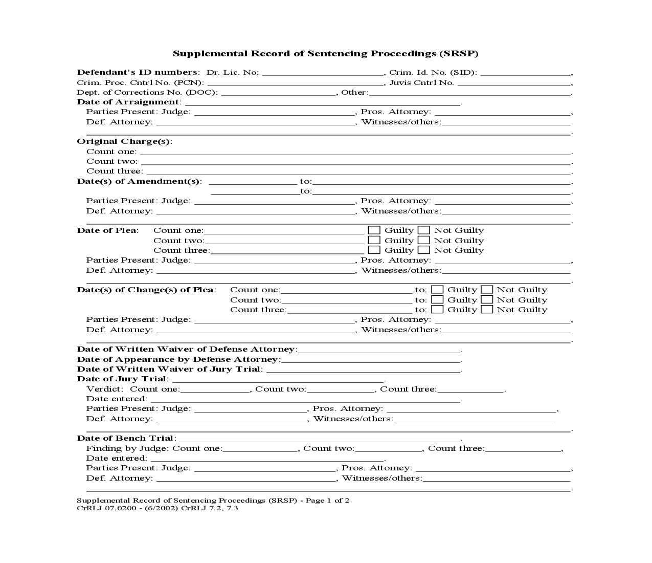 Supplemental Record Of Sentencing Proceedings {CrRLJ 07.0200} | Pdf Fpdf Doc Docx | Washington